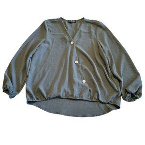 Fred‎ David Blouse Assymmetric  Button Up Blouse Sz L Olive Green Career Classic